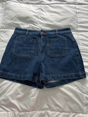 Classic High-Waist Dark Blue Denim Shorts